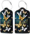 Set of 2 Luggage Tags Golden and White Butterfly Leather Suitcases Tag by MSEAANBK