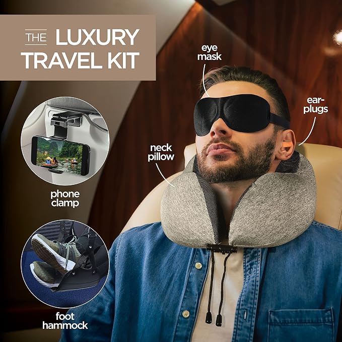 Airplane Neck Pillow Includes Travel Pillow + Airplane Phone Holder Mount + Eye - Image 4
