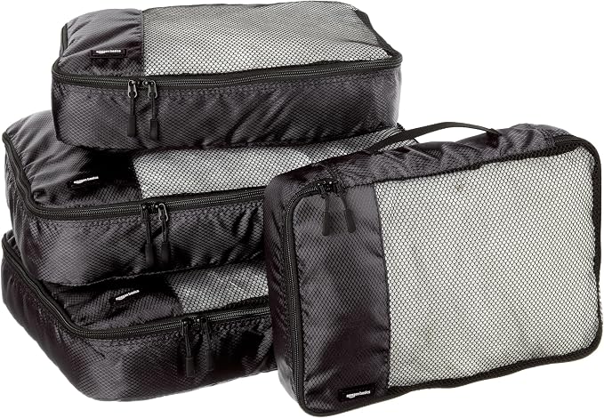 Amazon Basics 4 Piece Packing Travel Organizer Zipper Cubes Set, Medium and by AmazonBasics