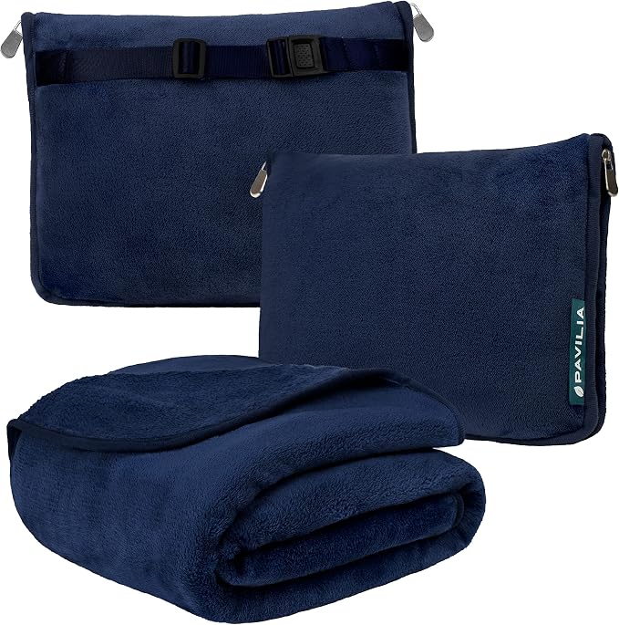 PAVILIA Travel Blanket Pillow, Soft Airplane Blanket 2-IN-1 Combo Set, Plane by PAVILIA