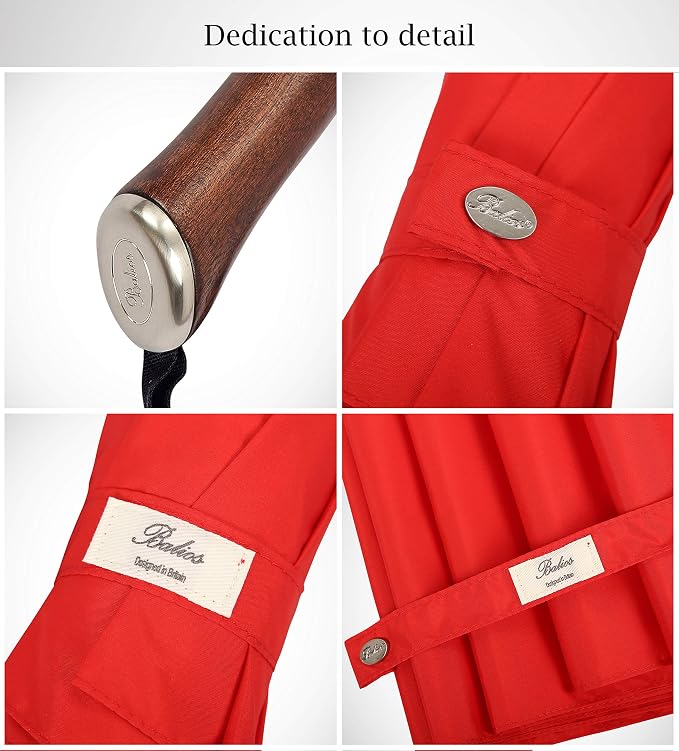 Balios Travel Umbrella Luxurious Golden Hardwood Handle Auto Open & Close - Image 5