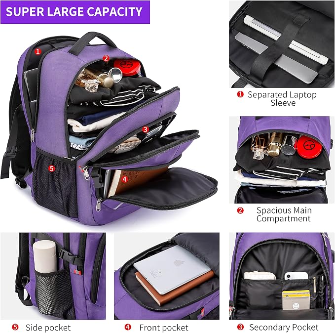 Travel Laptop Backpack, 17.3 Inch Large Capacity College School Bookbags - Image 2