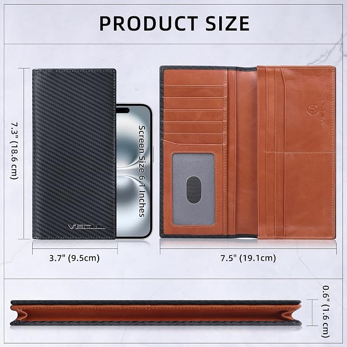 VISOUL Mens Billfold Long Checkbook Wallet Leather - Image 4