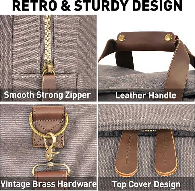 Vintage Canvas Duffle Bag, 50L Genuine Leather Travel Duffel Backpack - Image 5
