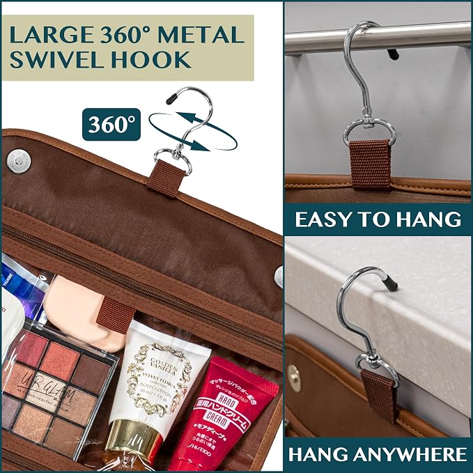 PAVILIA Hanging Toiletry Bag Women Men, Foldable Cosmetic Organizer Travel Bag - Image 6