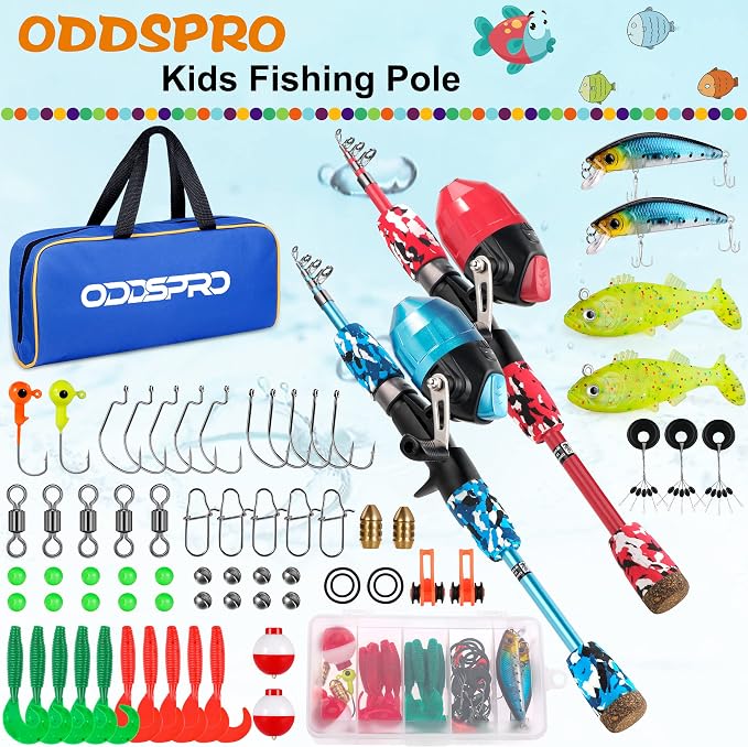 ODDSPRO Kids Fishing Pole Pink, Portable Telescopic Fishing Rod and Reel Combo - Image 2