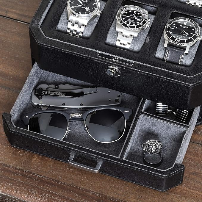 ROTHWELL Gift Box with 6 Slots Leather Watch Box and 2 Watches Travel Case - Image 7