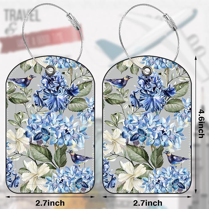 2 PCS Leather Luggage Tags for Suitcase Hibiscus Flowers Bird Travel Luggage Tag - Image 2