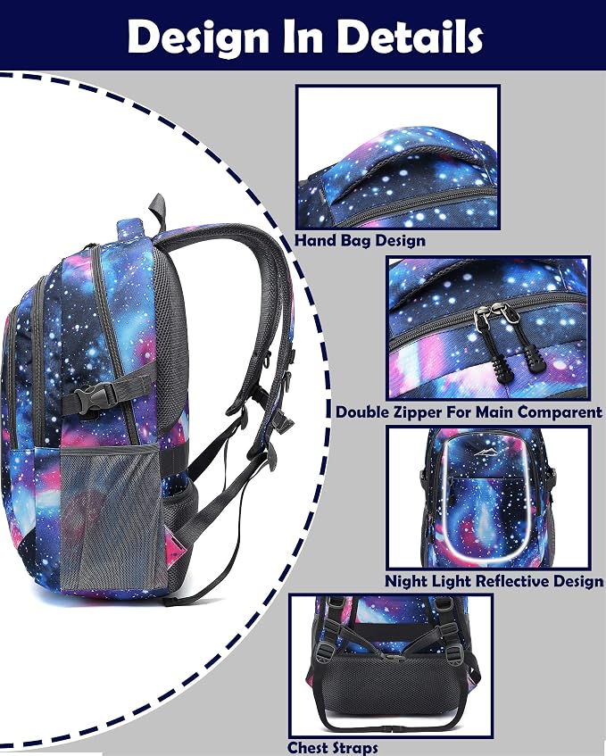 Galaxy Backpack for College Sturdy Bookbag Travel Business - Image 3