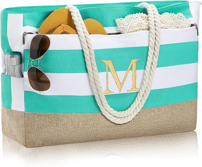 YOOLIFE Large Initial Beach Bag Waterproof Tote Zipper Bag Personalized Gifts by YOOLIFE