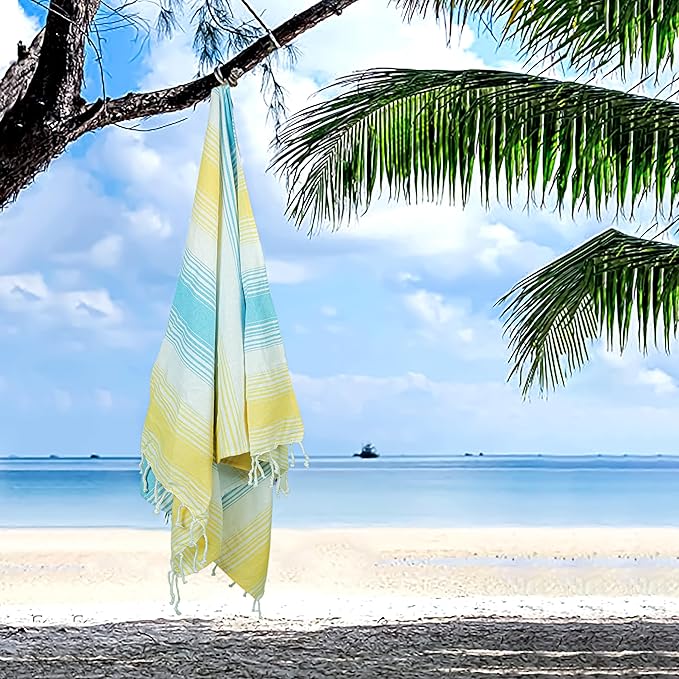 HILLFAIR Cotton Turkish Beach Towels, Quick Dry Lightweight Sand Free Peshtemal - Image 4