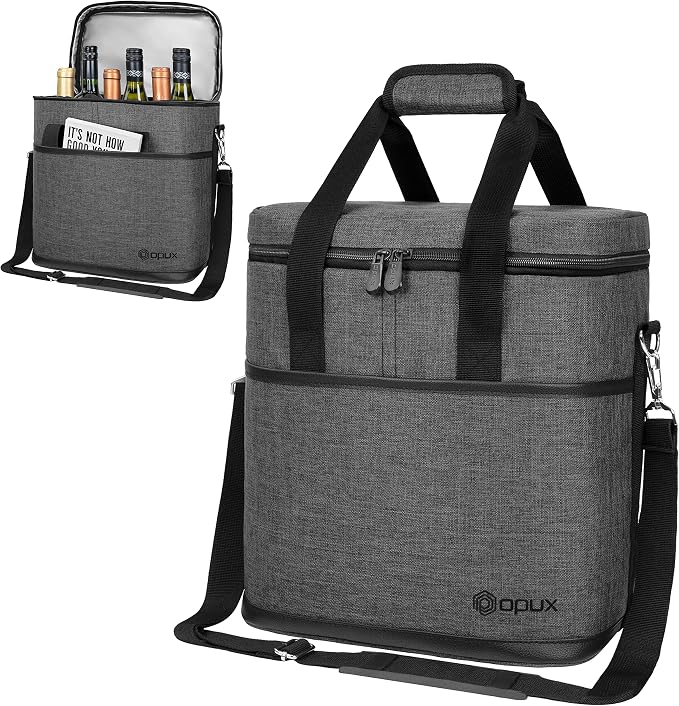 opux 6 Bottle Carrier Tote | Insulated Padded Wine Cooler Bag by OPUX