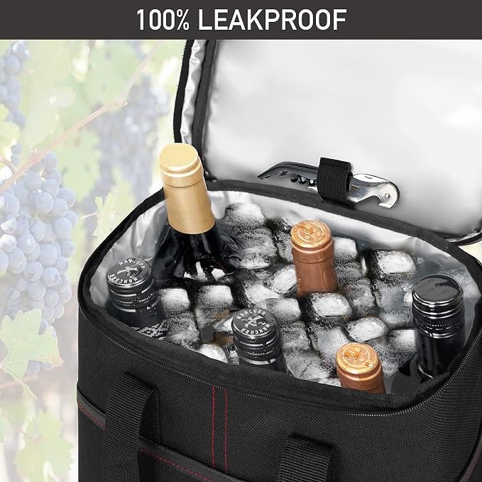 opux 6 Bottle Carrier Tote | Insulated Padded Wine Cooler Bag - Image 5