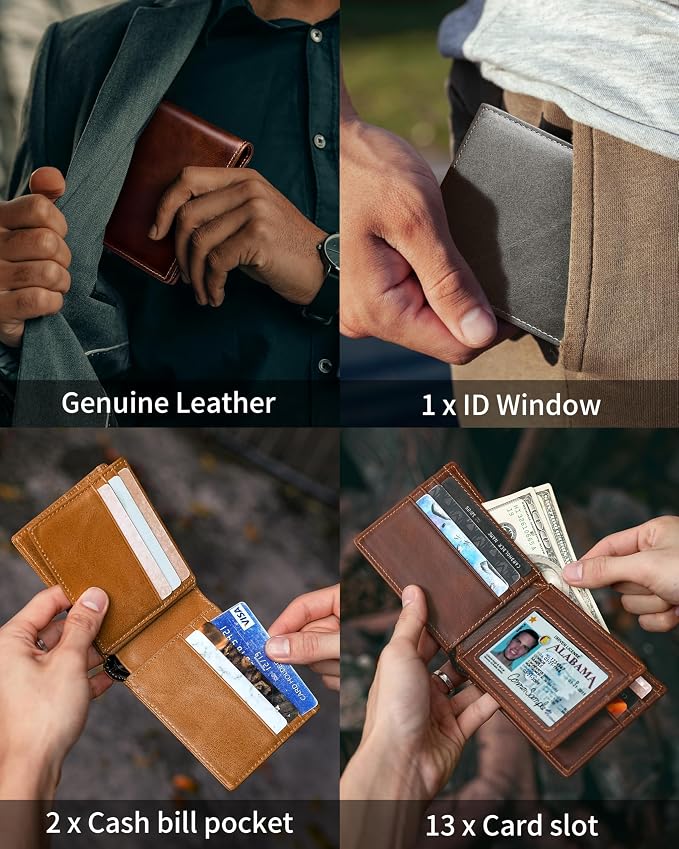 Mens Wallet Genuine Leather Bifold RFID Blocking Wallet - Image 3