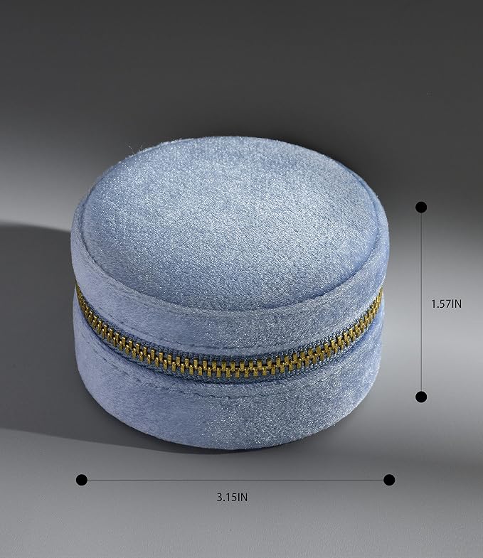 TAIMY Plush Velvet Travel Jewelry Box, Round Mini Travel Jewelry Case - Image 4