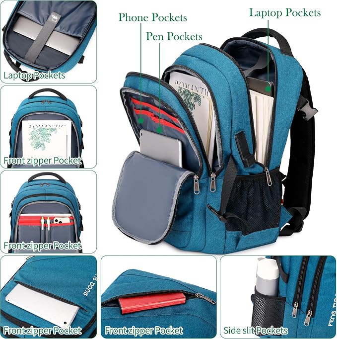 FENGDONG 17.3 inch Large Laptop Backpack Durable Waterproof Travel College - Image 3