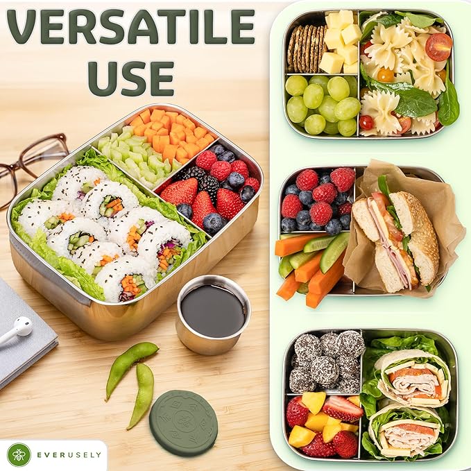 Everusely - Bento Box - Sage, 60oz / 1.8 L - Stainless Steel Lunch Box - 3 - Image 5