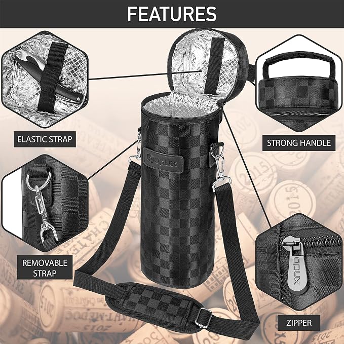 opux Wine Bag Single Bottle Carrier Tote, Insulated Wine Cooler Bag - Image 4