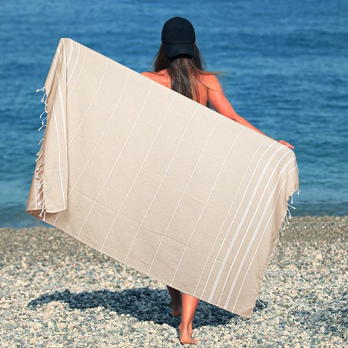 HILLFAIR Cotton Turkish Beach Towels, Quick Dry Lightweight Sand Free Peshtemal - Image 2