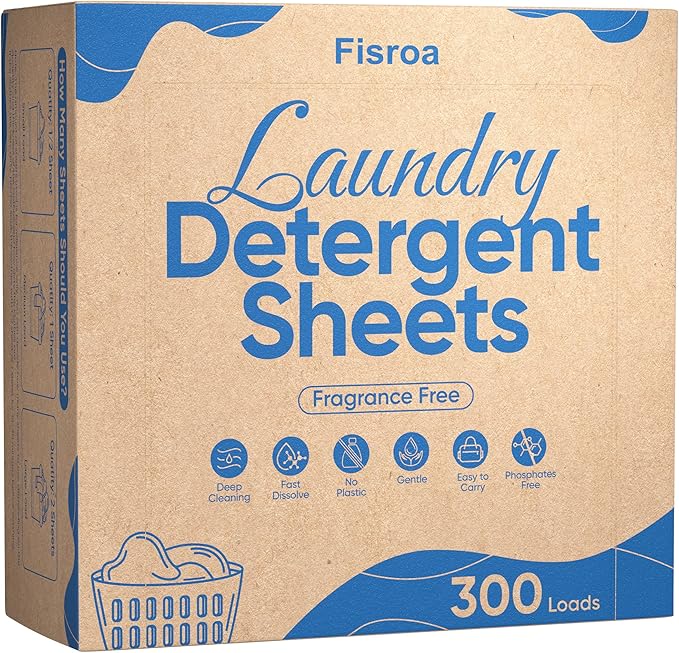 Fragrance Free Laundry Detergent Sheets Travel Eco-friendly 300 Loads Fisroa by Fisroa
