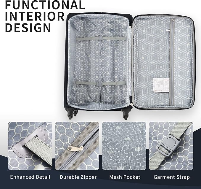 Merax Softside Luggage Set Softshell Lightweight 3 Piece Spinner Suitcase 22" - Image 7