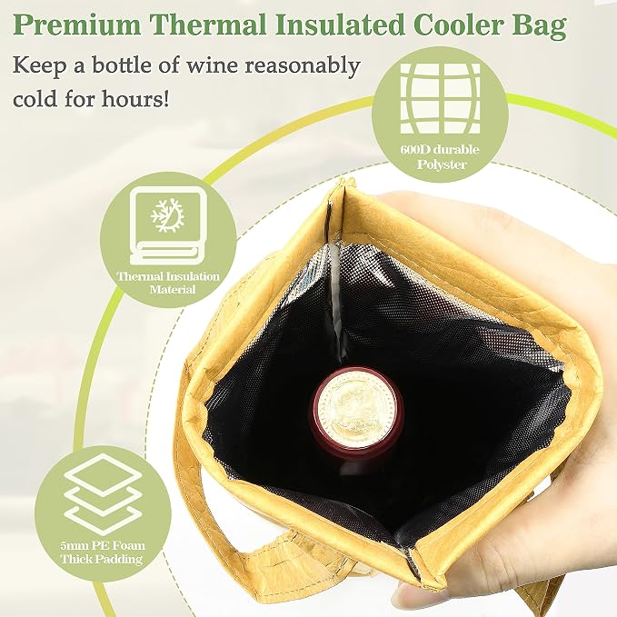 Tirrinia Single Wine Carrier Tote, Insulated Wine Cooler Bag - Image 4