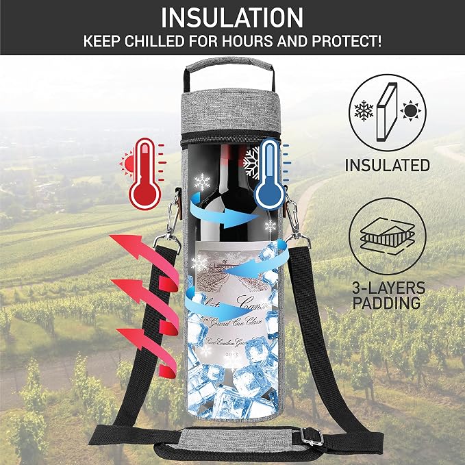 opux Wine Bag Single Bottle Carrier Tote, Insulated Wine Cooler Bag - Image 2