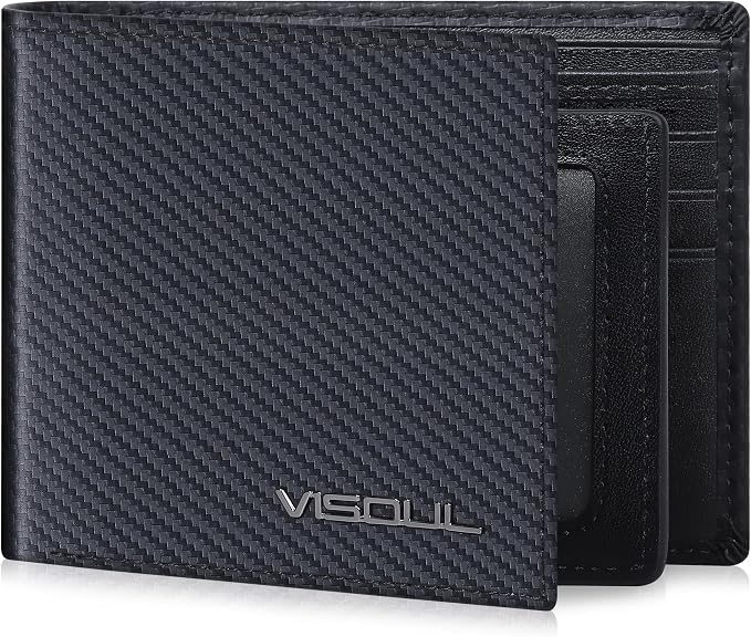 VISOUL Mens Carbon Fiber Leather Bifold Wallet by VISOUL