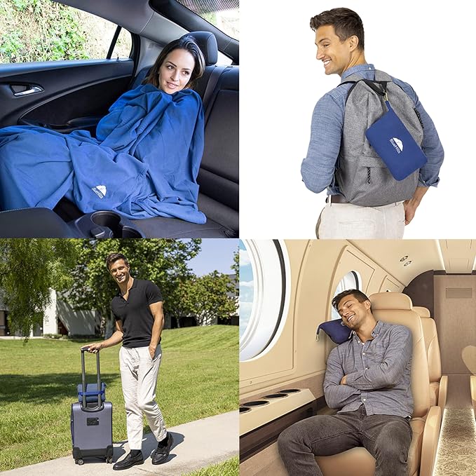 BlueHills Travel Blanket Pillow Compact Lightweight Pocket Size Airplane - Image 2