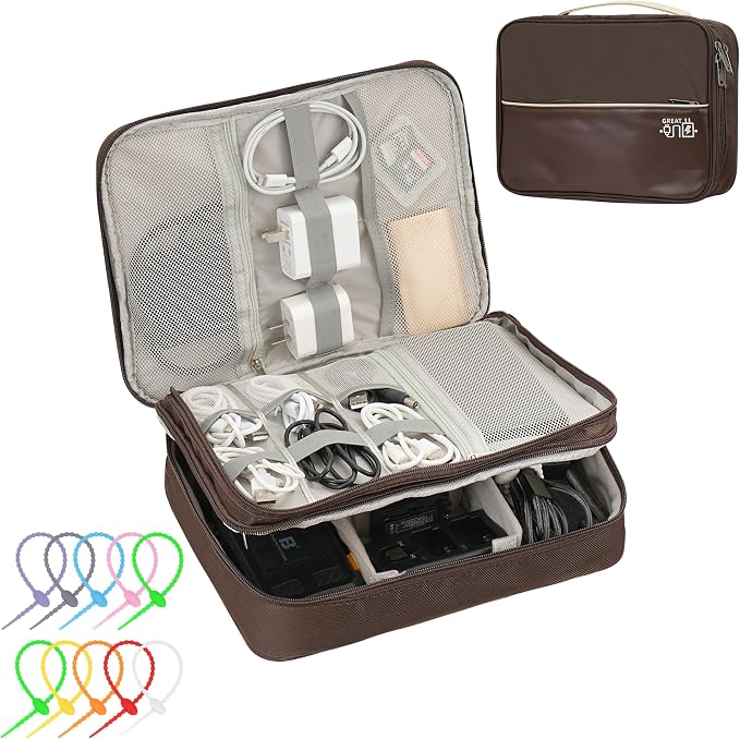 Electronics Accessories Organizer Bag, Waterproof Double LayerTravel Cable by Topbooc