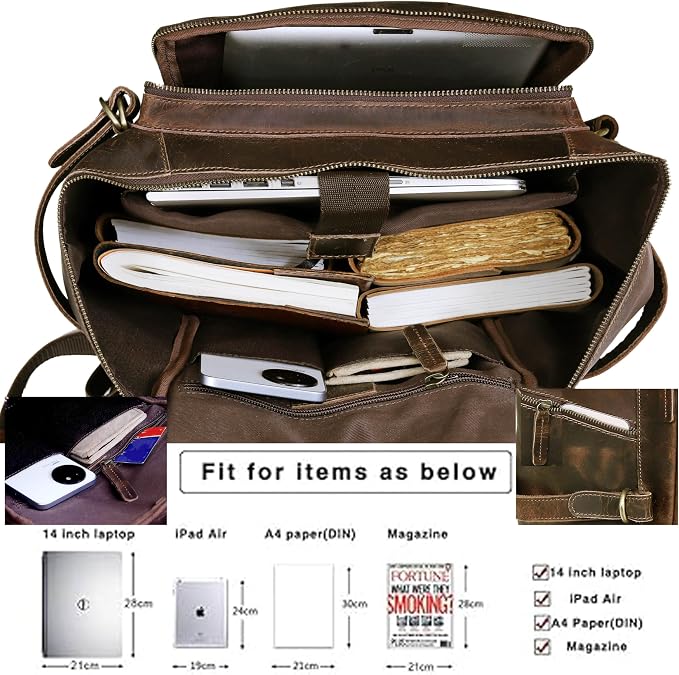 HLC Leather Brown Backpack For Men 17 Inch Genuine Laptop Backpack For Women - Image 6