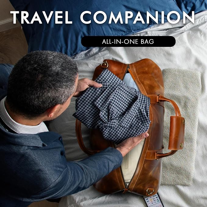 ELIZO Large Leather Duffle Bag For Men Women Big REAL FULL GRAIN Travel - Image 4