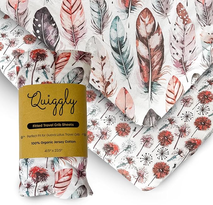 Quiggly Travel Crib Sheets for Guava Lotus, 2 Pack Organic Cotton Jersey Knit by Quiggly