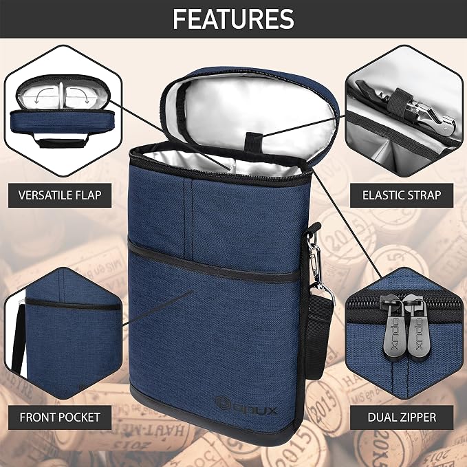 opux 2 Bottle Wine Carrier Tote, Insulated Leakproof Wine Cooler Bag, Wine - Image 4