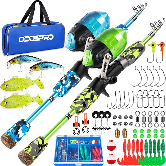 ODDSPRO Kids Fishing Pole Pink, Portable Telescopic Fishing Rod and Reel Combo by ODDSPRO