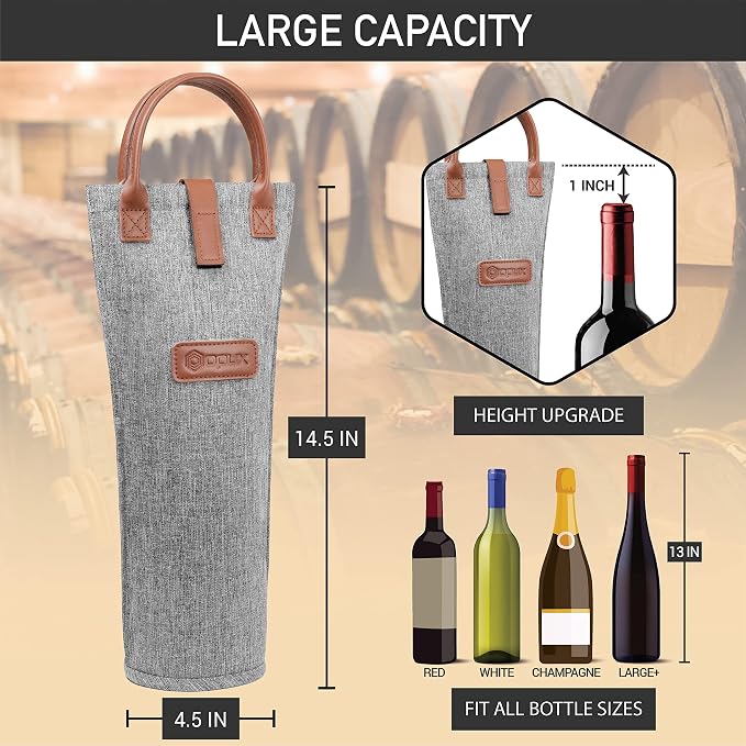 opux Wine Bag Single Bottle Carrier Tote, Insulated Travel Wine Cooler Bag - Image 3
