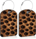Brown Black Animal Print Paw Prints Leather Luggage Tag by Unknown