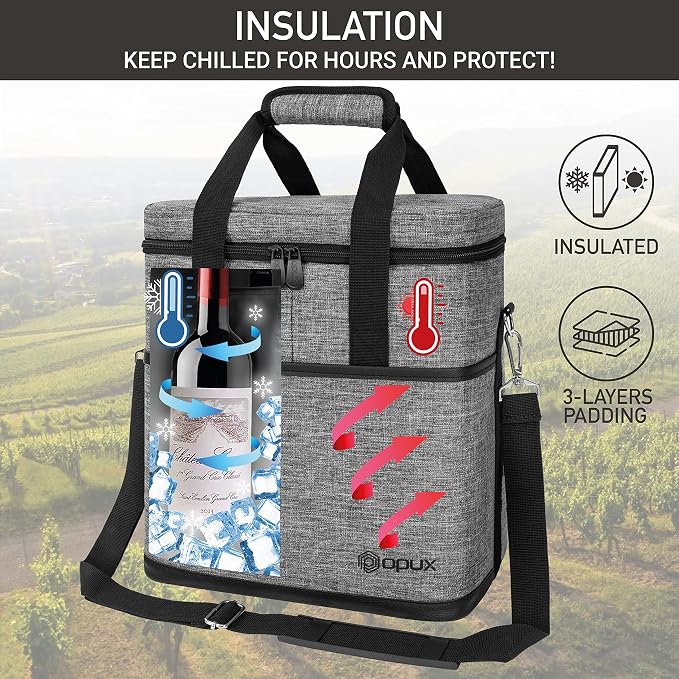 opux 6 Bottle Carrier Tote | Insulated Padded Wine Cooler Bag - Image 2
