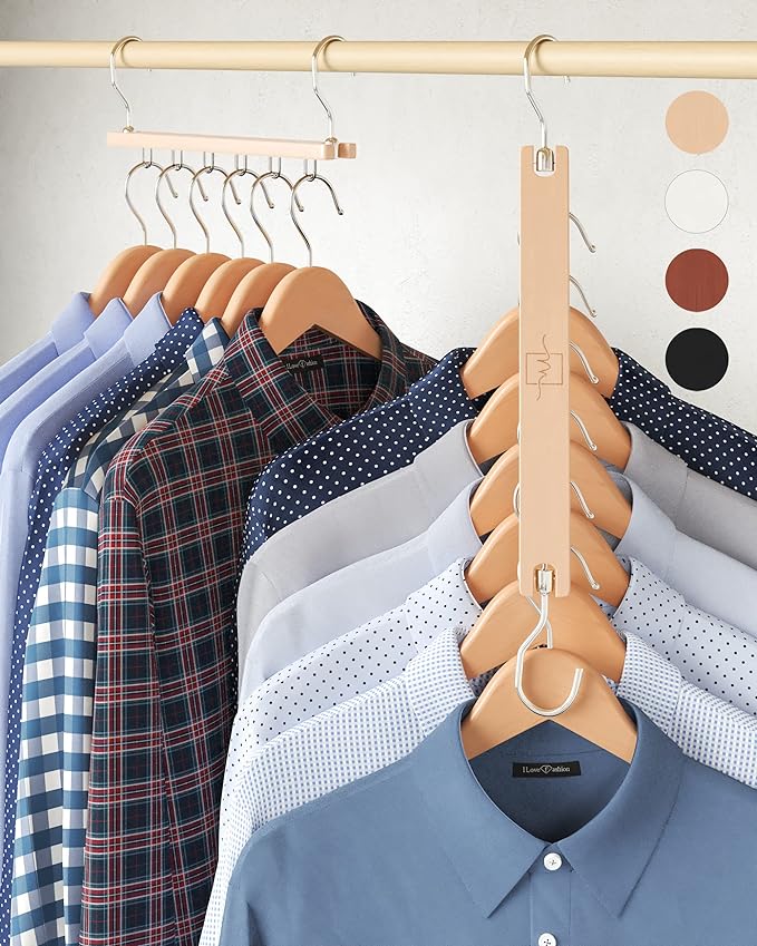 MORALVE Space Saving Hangers for Closet – 4 Pack European Beechwood 6-Tier by MORALVE