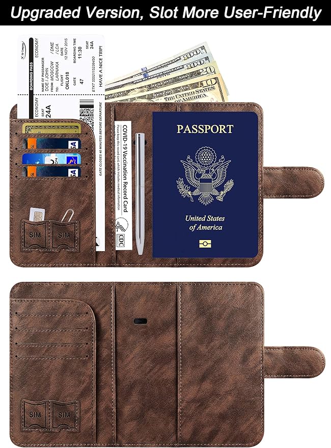 Airtag Passport Holder Cover Wallet Travel Essentials Leather Rfid Blocking - Image 2