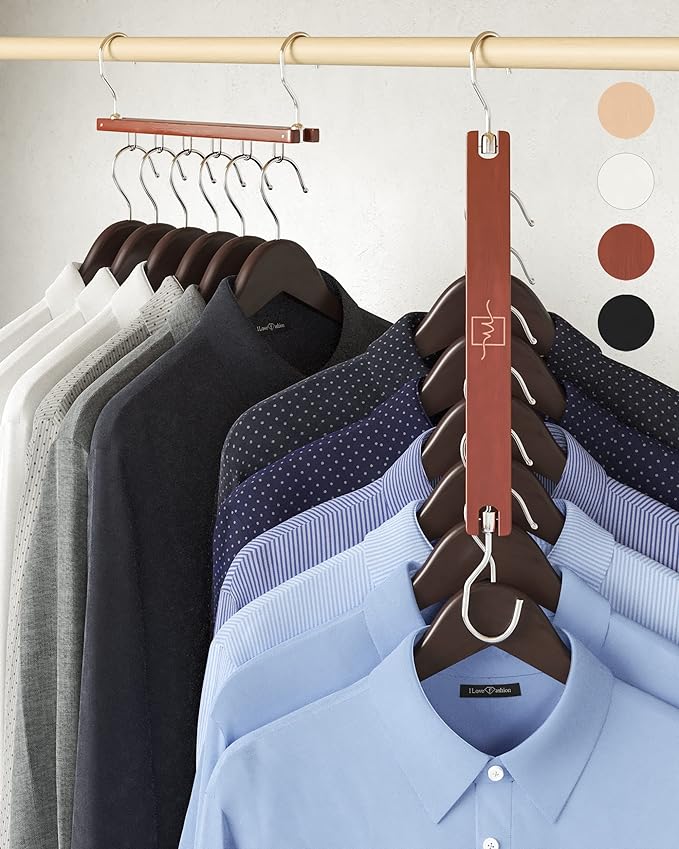 MORALVE Space Saving Hangers for Closet – 4 Pack European Beechwood 6-Tier by MORALVE