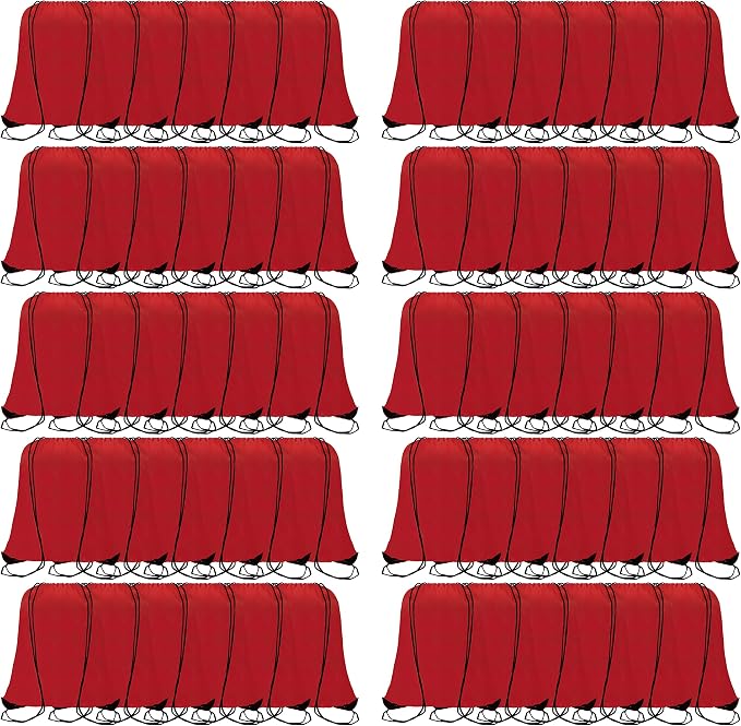 60 Pieces Red Drawstring Backpack Bags Sports Sackpack Bulk Cinch Gym Bag by Topspeeder