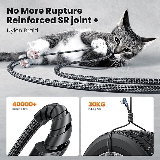 USB C Cable 100W Right Angle Fast Charging Cord, Nylon Braided USB 2.0 Cable - Image 5