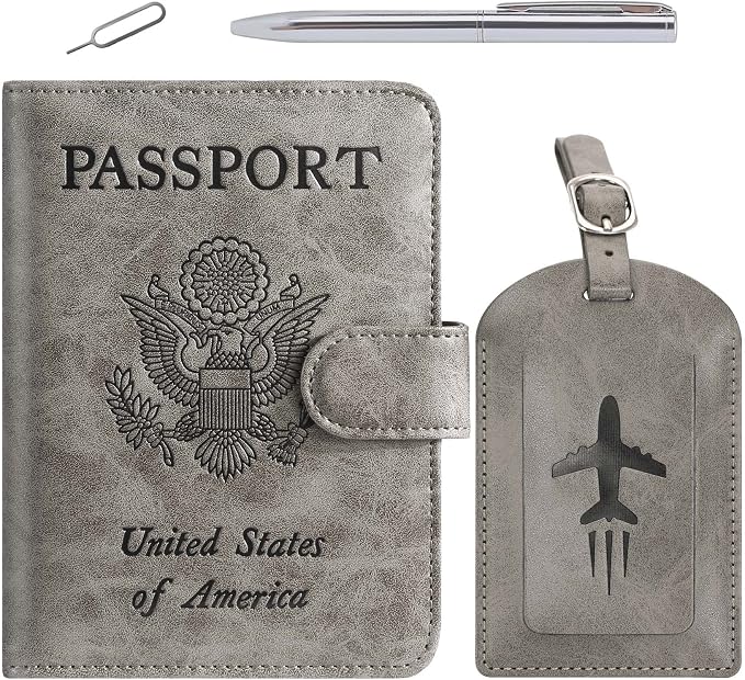 Passport Holder With Luggage Tag Cover Wallet RFID Blocking Leather Case Travel by PASCACOO