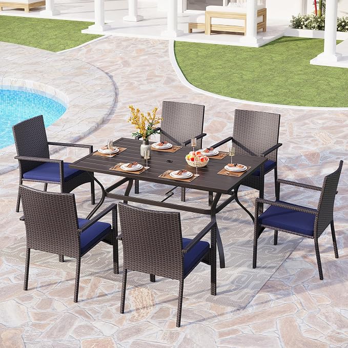 PHI VILLA Outdoor Rattan Dining Chairs Set of 6, Modern Wicker Armchair - Image 5