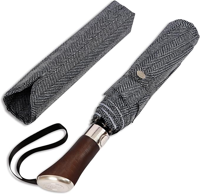 Balios Travel Umbrella Luxurious Golden Hardwood Handle Auto Open & Close by Balios