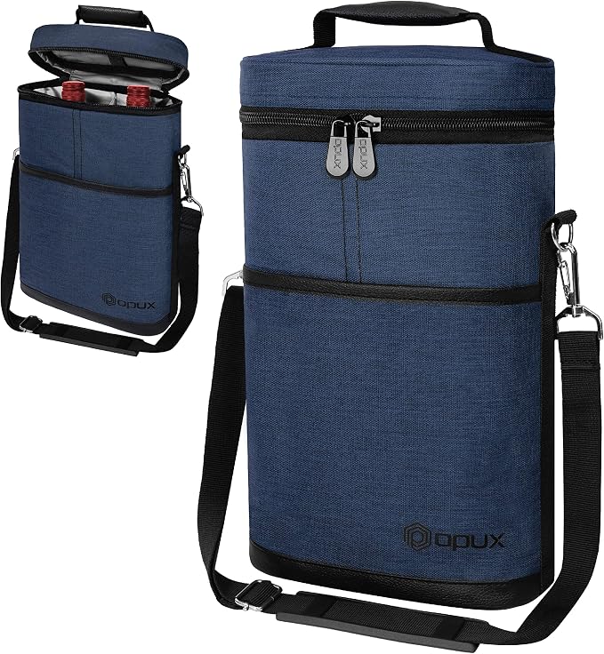 opux 2 Bottle Wine Carrier Tote, Insulated Leakproof Wine Cooler Bag, Wine - Image 8