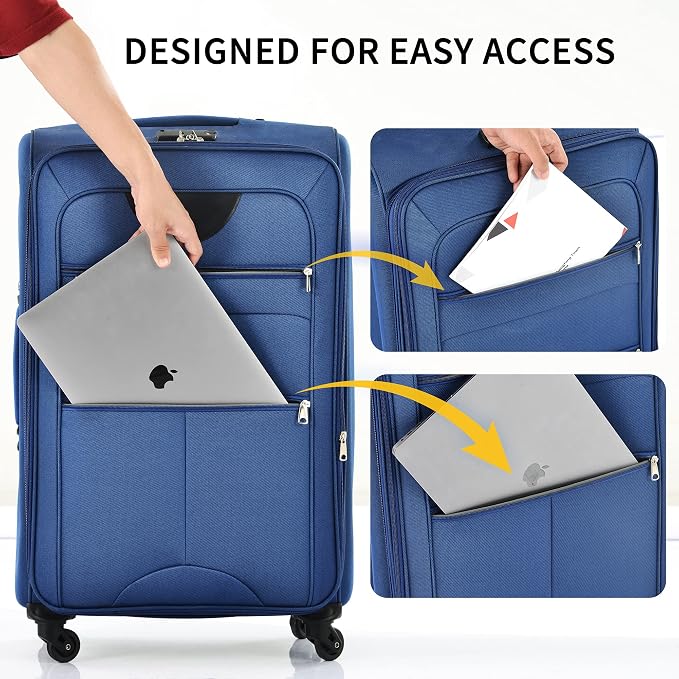 Merax Softside Luggage Set Softshell Lightweight 3 Piece Spinner Suitcase 22" - Image 2