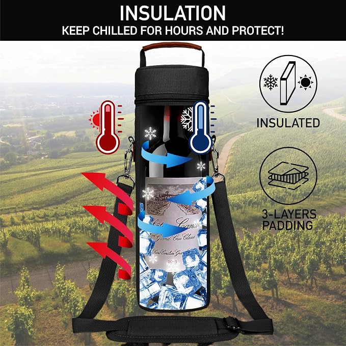 opux Wine Bag Single Bottle Carrier Tote, Insulated Wine Cooler Bag - Image 2