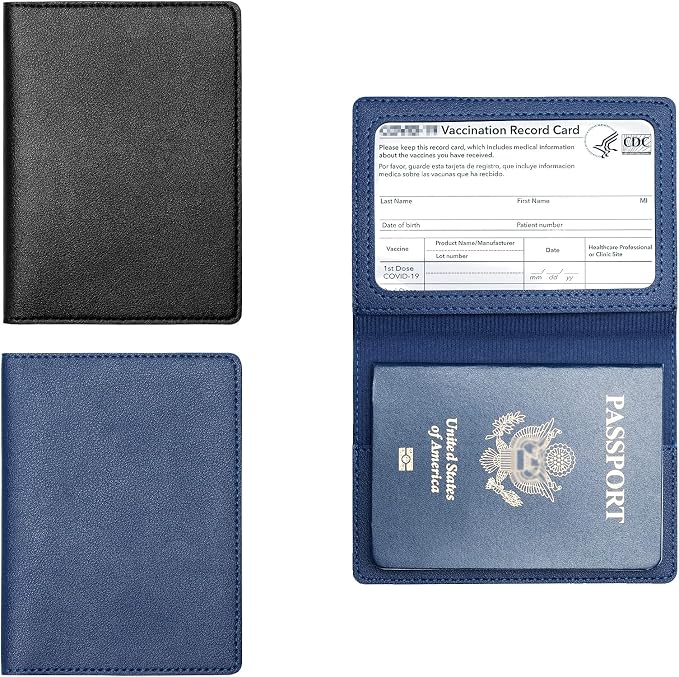 2 Pack Passport and Vaccine Card Holder PU Leather Passport Wallet Vaccine Case by Unknown